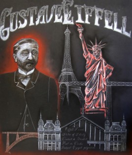Kristýna Prášilová a Filip Nekoranec, Plakát pro Gustava Eiffela, pastelka a pastel, ZUŠ Valčíka, Ostrava